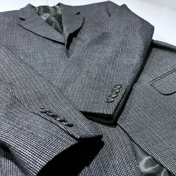 Chaps 100%‎ wool sports coat blazer suit 2 button black & blues men 42R plaid - Picture 1 of 10